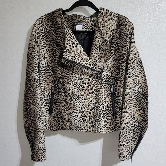 VENUS Jackets & Blazers - EUC, Venus Animal Print Moto Style Long Sleeve Jacket Women's Sz:12 Very Soft!